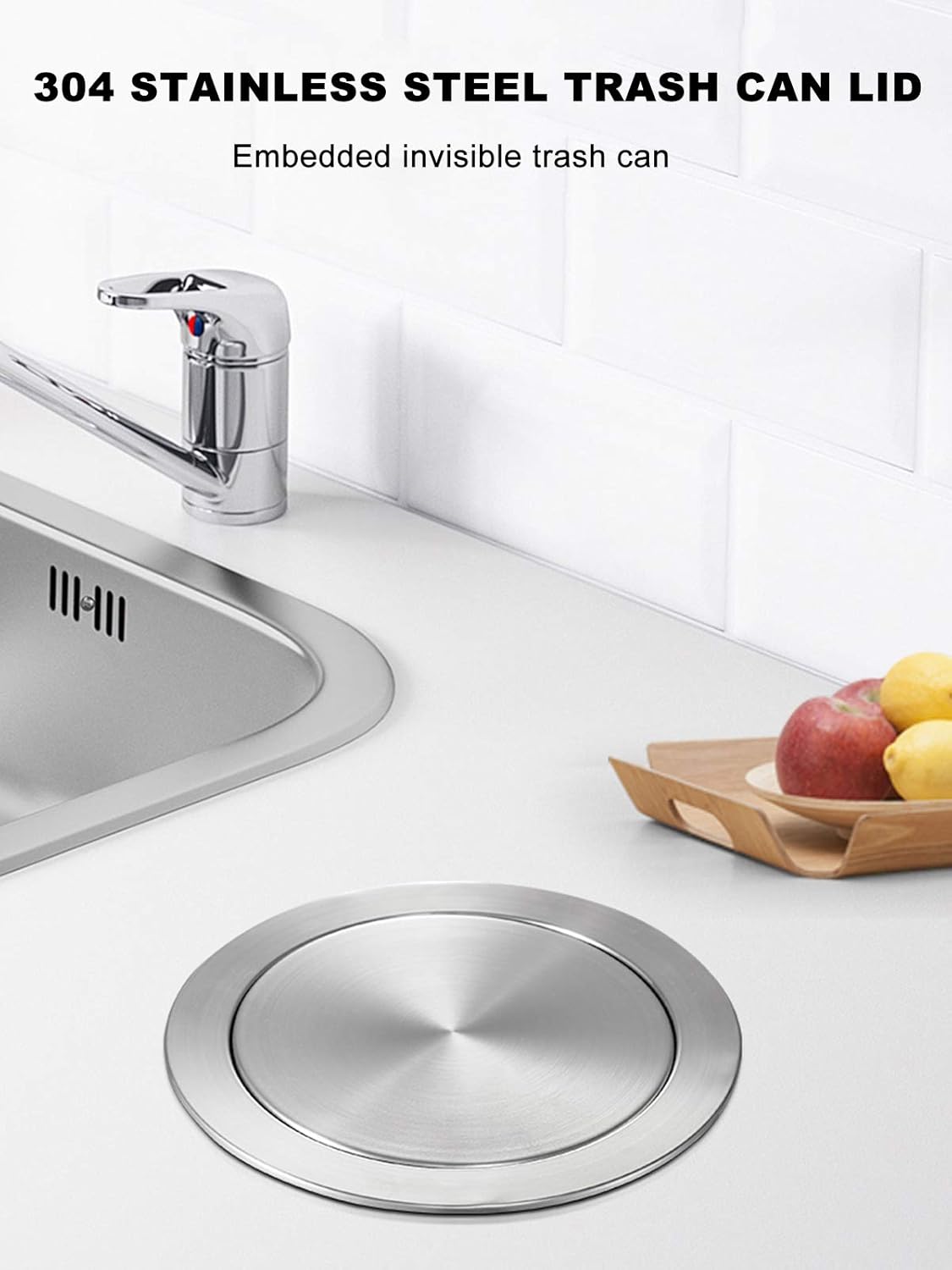Built-In Round Countertop Trash Bin, Stainless Steel Trash Grommet with Balance Flap Cover for Kitchen Home Garbage Use