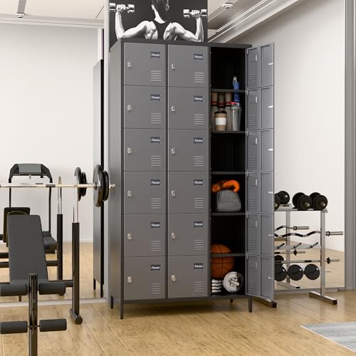METAN Metal Storage Locker for School Office Gym Bedroom, 12 Doors Locker Cabinet for Employees, Industrial Steel Storage Locker with 12 Hooks, Assembly Required (12 Door-Light Gray)