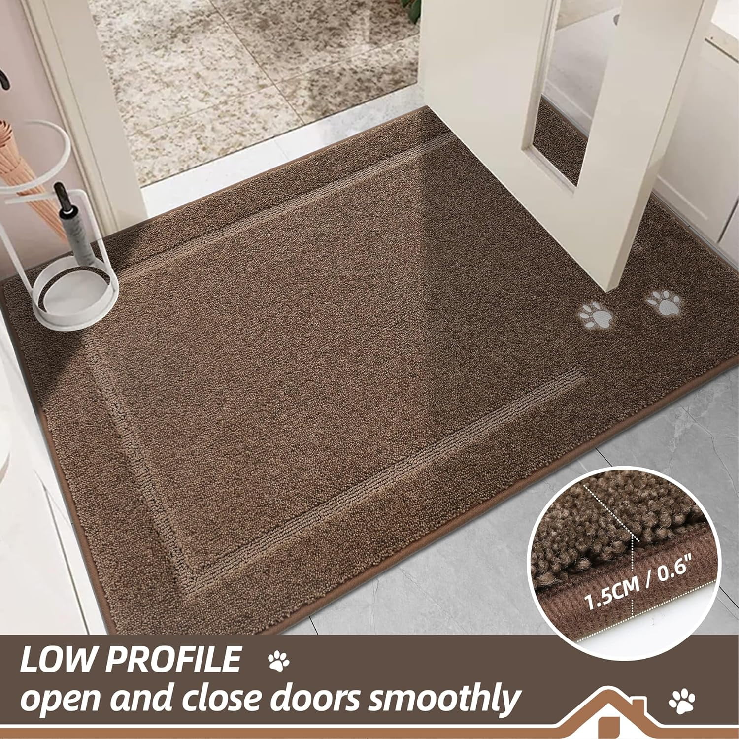 Dog Door Mat for Muddy Paws 36"x60" Dirt Trapper Absorbent Doormat Non Slip Entryway Rugs Washable Stain Resistant Welcome Floor Mat Soft Low-Profile for Front Back Door, Brown
