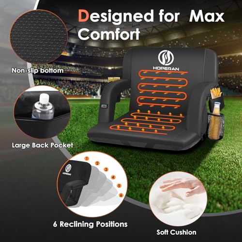 HOPERAN Heated Stadium Seats for Bleachers with Back Support, 3 Levels Heated Bleacher Seat with Backrest, Portable Heated Stadium Chairs with Back and Cushion for Outdoor Games Sports