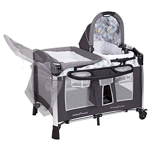 Baby Trend Deluxe Nursery Center, Portable Playard with Bassinet, Changing Table, and Storage, Ideal for Babies and Toddlers, Travel Crib, Havenwood