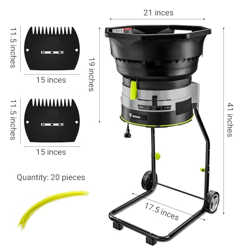Electric Leaf Mulcher/Shredder: DEKOPRO 13-Amp 8200RPM Motor for 17:1 Reduction Ratio, Adjustable Control Dia with Leaf Scoops Spade and 20 Cutting Lines