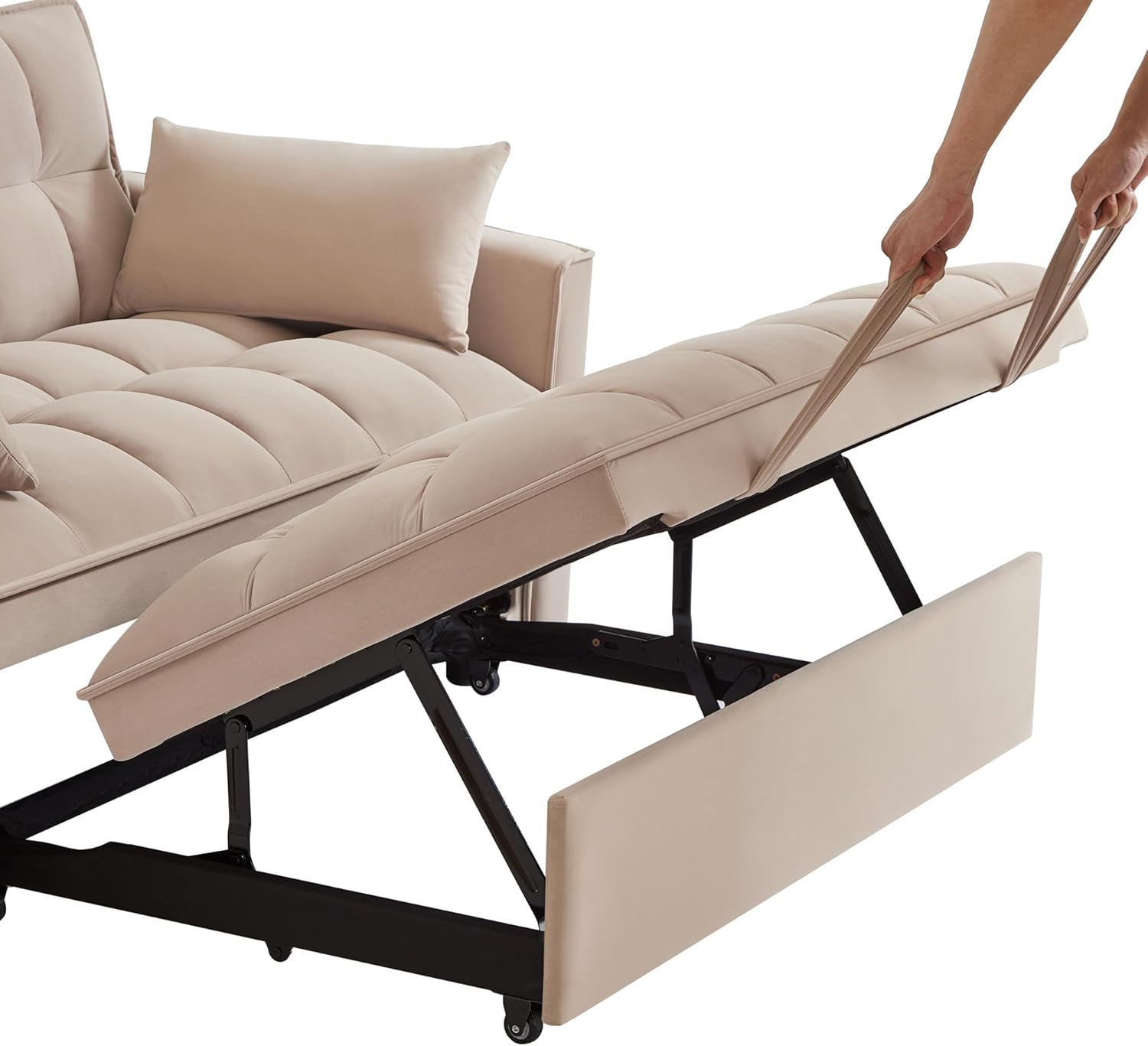 3 in 1 Multi-Functional Futon Loveseat Pull Out Couch Bed, Convertible Sleeper Sofa Bed with Adjustable Backrest and Pillows , 2 Seater Love Seat Lounge Chaise for Living Room Office RV Furniture
