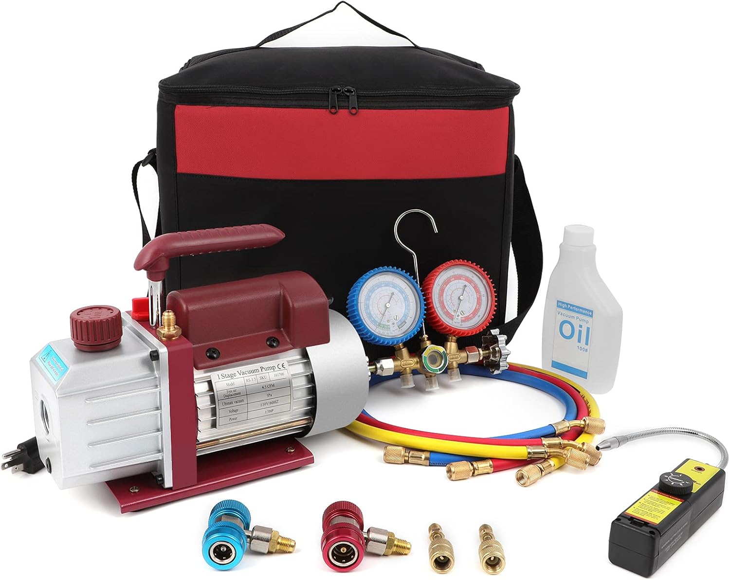HVAC AC Vacuum Pump Kit 1 Stage Refrigerant Recharging Kit Tools with 4.5CFM 1/3HP for Manifold Gauge Set