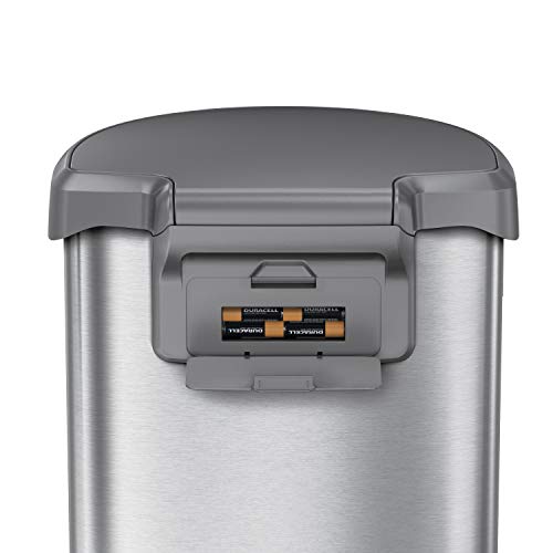 simplehuman 45 Liter / 12 Gallon Semi-Round Sensor Automatic Trash Can, Brushed Stainless Steel with Grey Plastic Lid
