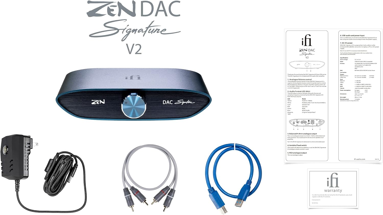 iFi Zen DAC Signature V2 HiFi Desktop DAC (Digital Analog Converter) with USB3.0 B Input / Outputs 4.4mm Balanced / RCA [Compatible with HIFIMAN Headphones]