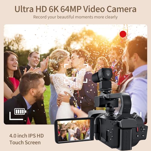 Camcorder Video Camera 6K 64MP IR Night Vision Vlogging Camera for YouTube 18X Digital Zoom 4.0" Touch Screen Digital Camera with WiFi, Microphone, Charger, Stabilizer, Remote Control and 64G SD Card