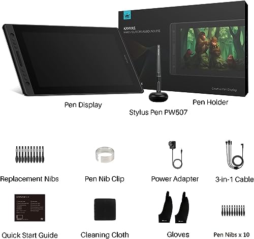 HUION KAMVAS Pro 13 Graphics Drawing Tablet with Screen Full-Laminated Drawing Monitor with Battery-Free Stylus Tilt 4 Hot Keys Touch Bar-13.3inch Pen Display with Stand for Windows/MAC/Linux Black