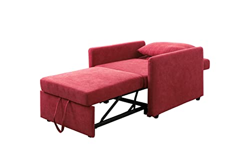 36 Inch Lint Sleeper Bed, 3-in-1 Convertible Futon Love Seat Sofa Couch, Adjustable Reading Accent Chair with Pillows for Living Room,Bedroom, Red