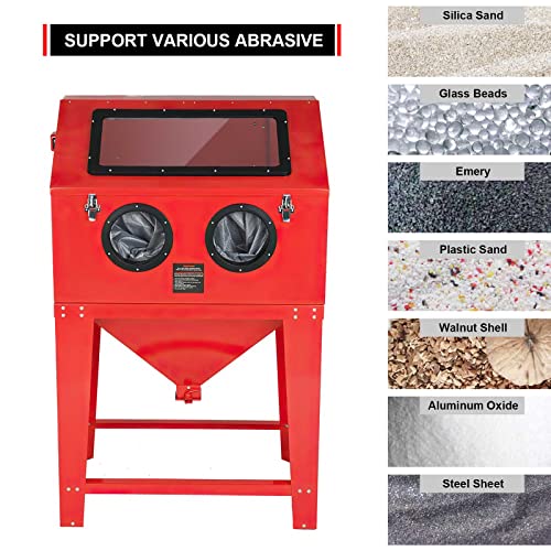 Top Abrasive Blast Cabinet 90 Gallon with Glass Viewing Windows for Rust Grime Paint Removing/Various Media Compatible Pressure Floor Sandblaster Cabinet
