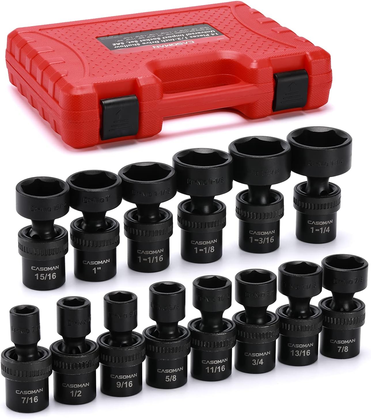 CASOMAN 15 PCS 3/8" Drive Shallow Universal Impact Socket Set, 6 Point, Metric,8-22mm