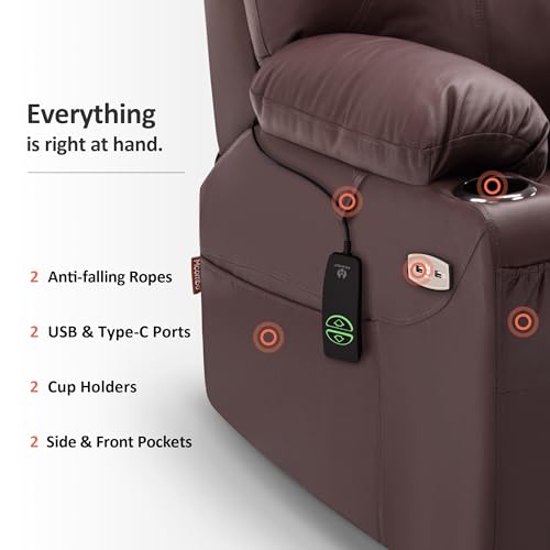 MCombo Power Lift Recliner Chair for Elderly, Lift Chair with Heat and Massage, FSC Certified, USB Ports, Cup Holders, Faux Leather 7040 (Black, Medium)