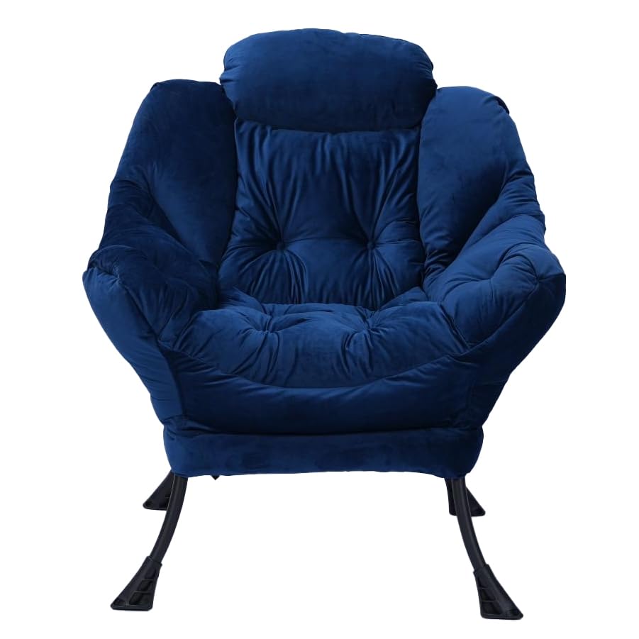 Living Room Chairs Modern Cotton Fabric Lazy Chair, Accent Contemporary Lounge Chair, Single Steel Frame Leisure Sofa Chair with Armrests and A Side Pocket (Blue)
