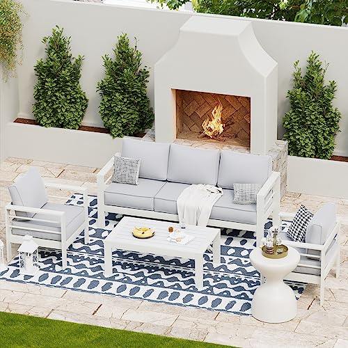 UDPATIO 8 Piece Aluminum Patio Furniture Set, Oversized Modern Outdoor Furniture Set with Olefin Fabric Cushion for Patio Deck Backyard, Dark Grey(with Waterproof Covers)