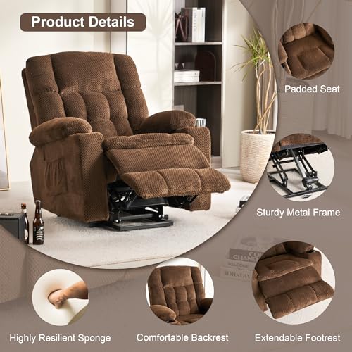 Recliner Chair, Power Lift Chair for Elderly with Massage and Heating, Ergonomic Lounge Chair with 2 Cup Holders Side Pockets, Single Sofa with Remote Control USB Port for Living Room