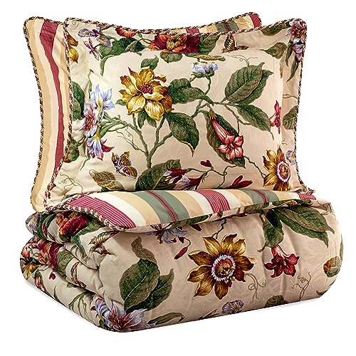 Waverly Laurel Springs Modern Farmhouse Floral 3-Piece Reversible Quilt Bedding Bedspread Set, King, Parchment