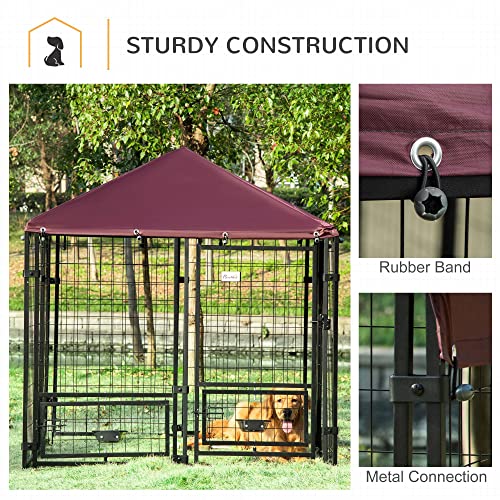 PawHut 4.6' x 4.6' x 5' Dog Kennel Outside, Welded Wire Outdoor Dog Kennel Run with Waterproof & UV Resistant Cover, for S&M Breeds, Chickens, Ducks, Black