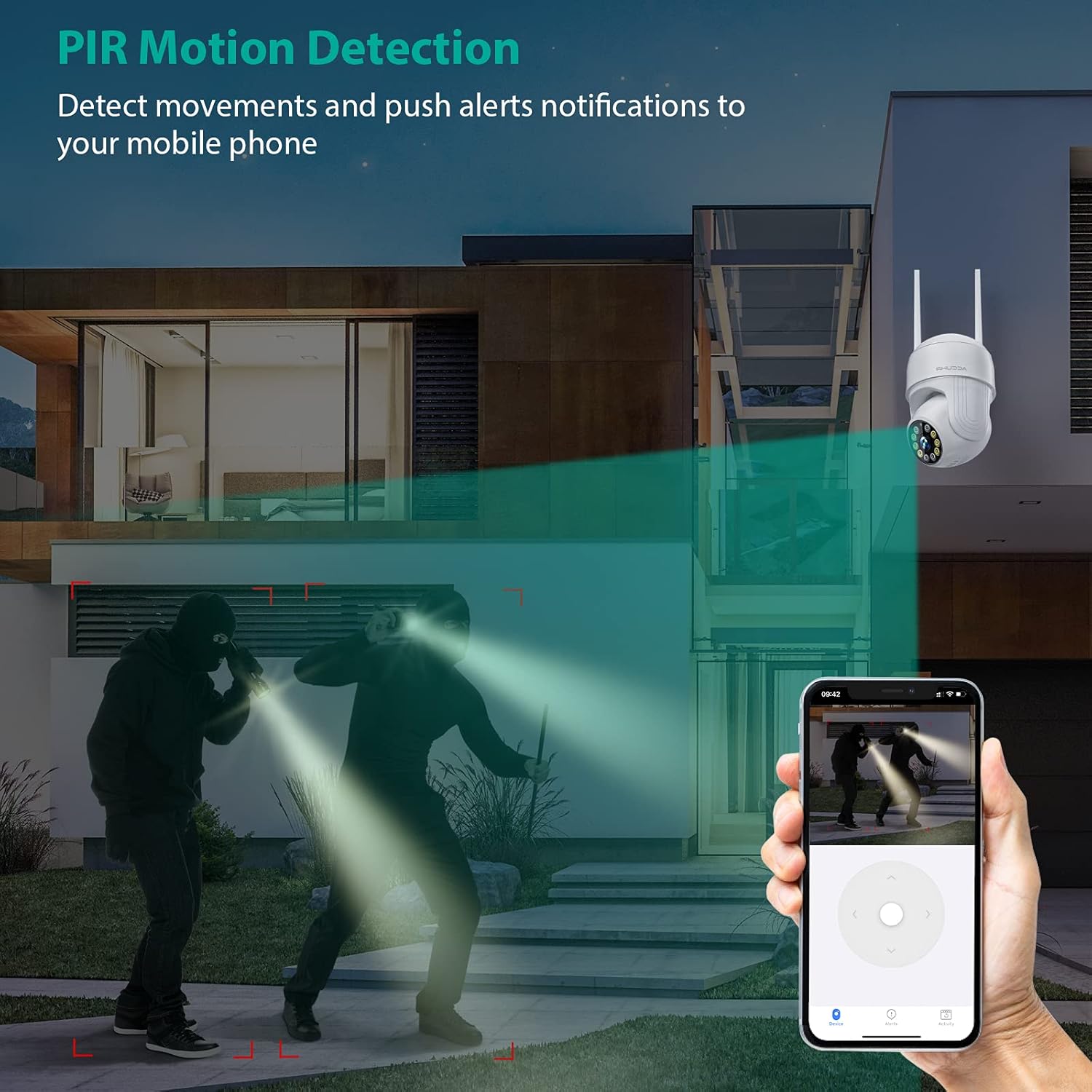 Security Camera Outdoor, ACCUHR 360° View 1080P WiFi Outdoor Cameras for Home Security System with Night Vision, Two-Way Audio, Motion Detection, IP65 Waterproof, SD Card/Cloud Storage