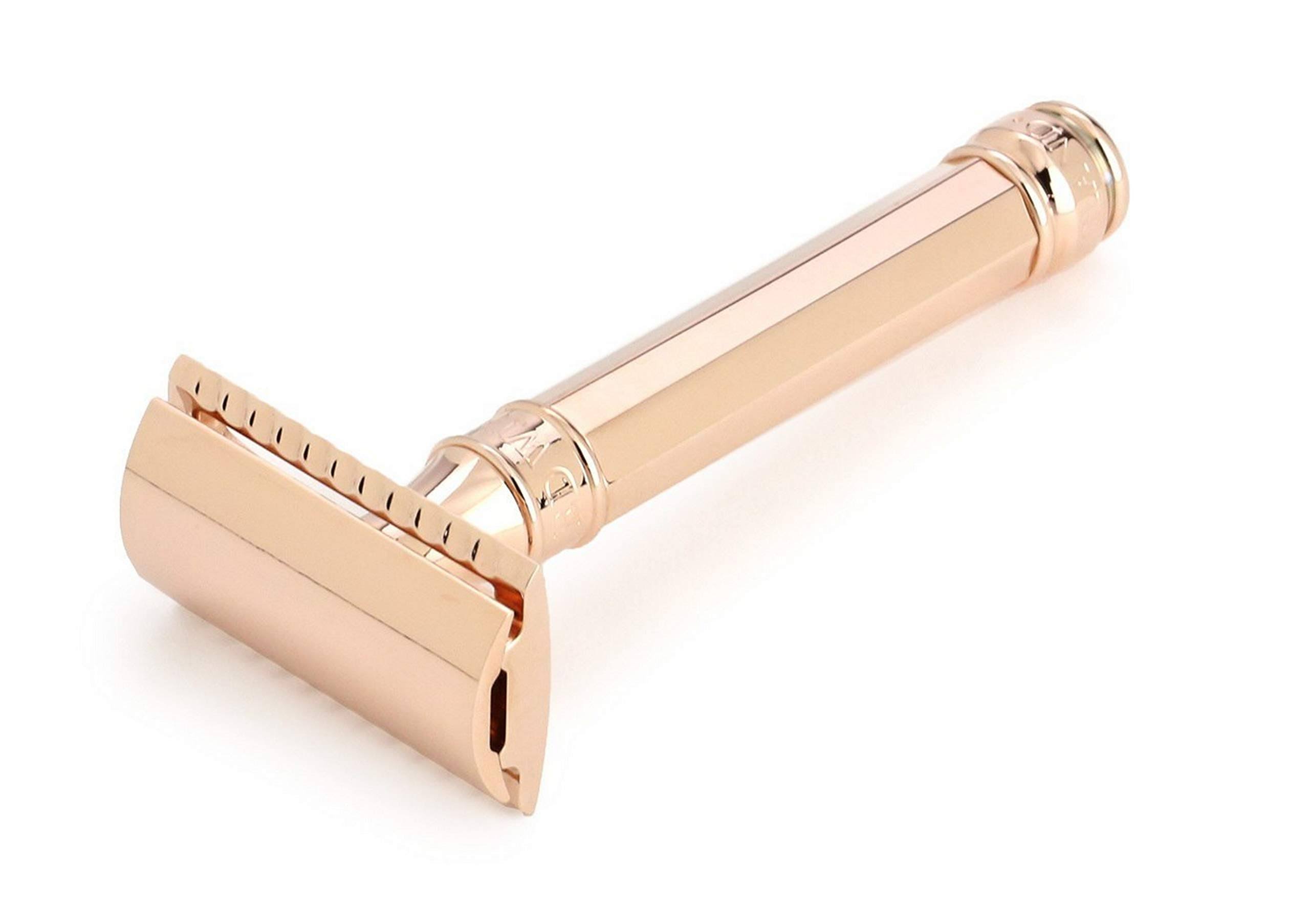 Double Edge Safety Razor, Regular Handle, 18 Carat Rose Gold Octagonal