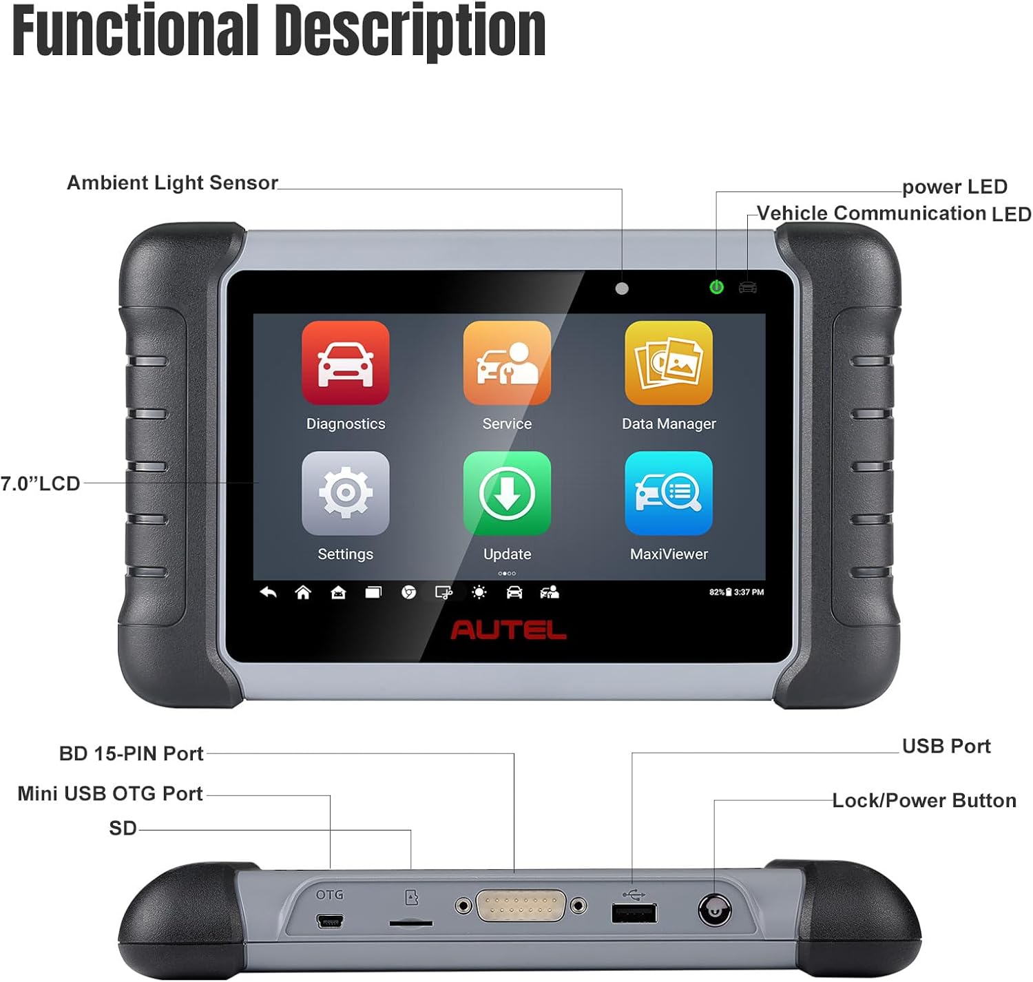 Autel MaxiCOM MK808Z Scanner, 2024 Bidirectional OBD2 Auto Scan Tool:Same as MK808S/MX808S, Alternative MaxiCheck MX900, Car Scanner Diagnostic Tool, 40+ Service Active Test Injector Coding Android 11