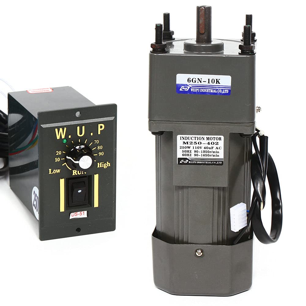 AC High Torque Motor,250W Electric Single-Phase Motor Reversible Motor with Variable Speed Adjustable Controller Governor Geared Motor 110V