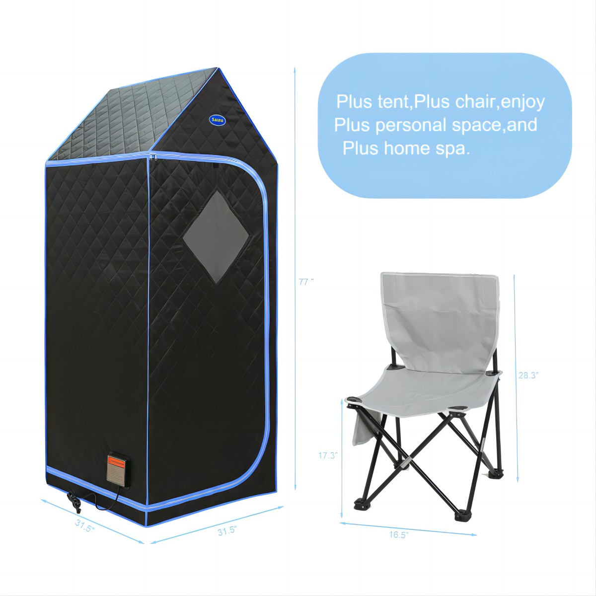 KUUFER 77"H Large Size Full Body Sauna, Gothic Roof Sauna House, Far Infrared Sauna Tent, Personal Home Sauna Spa, Fast Heating Sauna Box with Stainless Steel Pipe Connector, Black