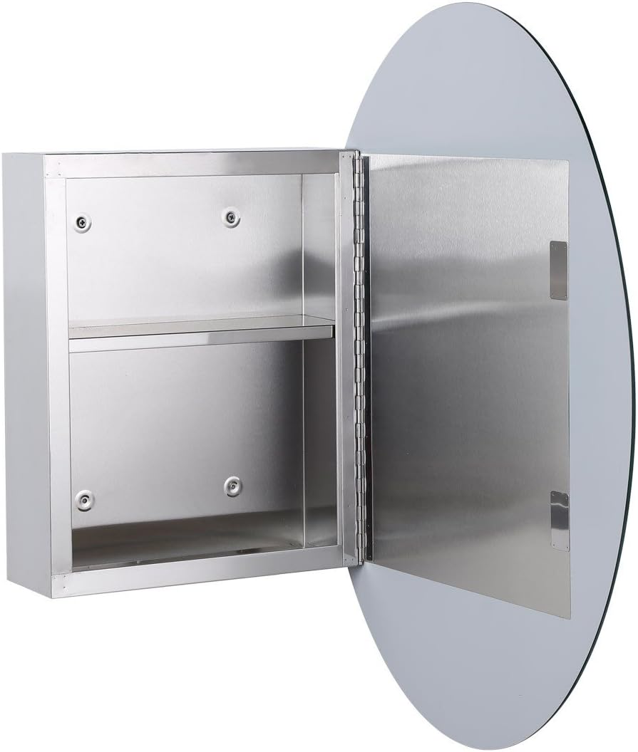Renovators Supply Manufacturing Oval Wall Mounted Medicine Cabinet Brushed Stainless Steel Bathroom Storage Cabinet with Mirror 26" x 18" Hanging Double Shelf for Medicines or Accessories