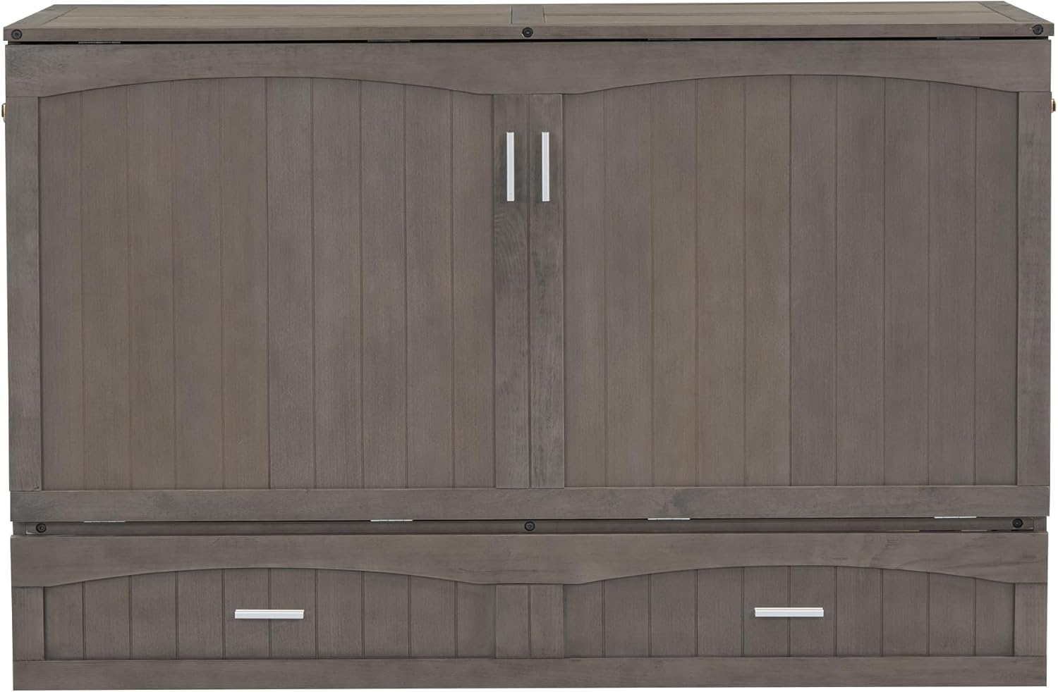 Queen Murphy Bed Cabinet, Wood Murphy Bed Chest Bed with Drawer and Charging Station, 63'' Foldable Cabinet Bed for Dorm Loft Corner or Small Space