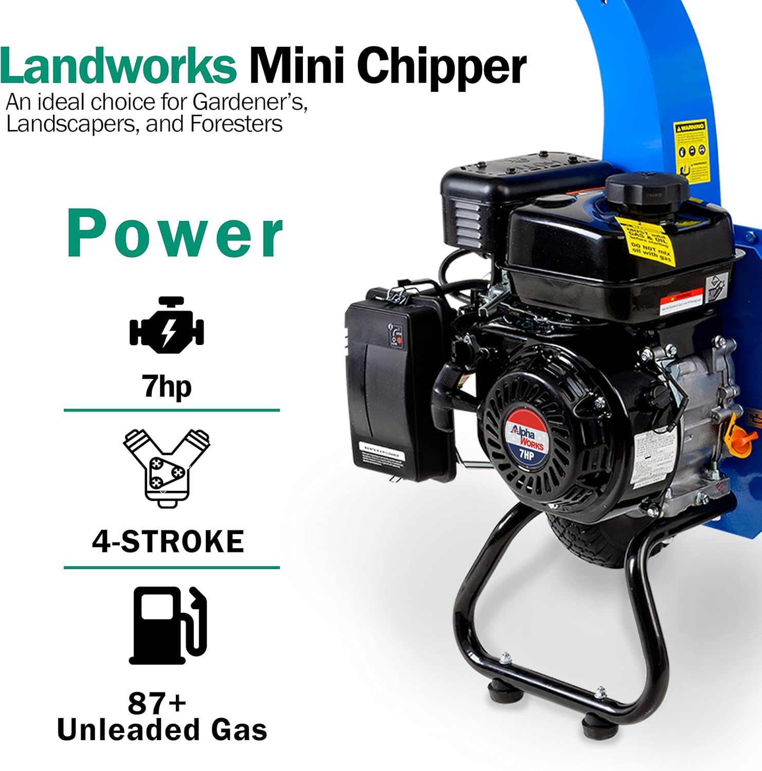 Landworks Mini Wood Chipper Shredder Mulcher Heavy Duty 7HP Compact Design 3 Inch Max Capacity