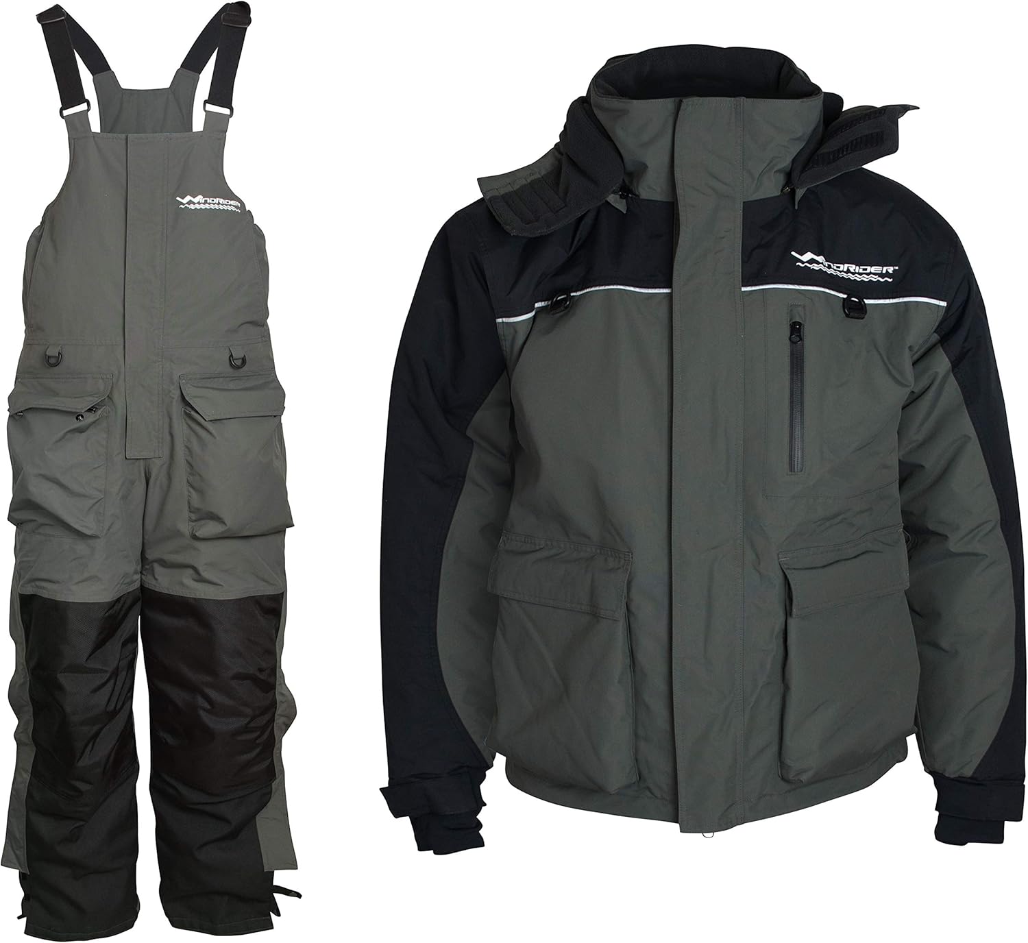 WindRider Ice Fishing Suit Insulated Bibs & Jacket Flotation Tons of Pockets Waterproof Gear for Ice Fishing and Snowmobiling