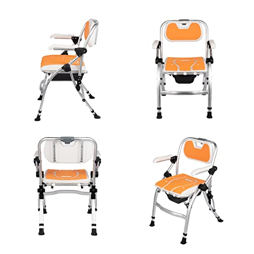 Bedside Commode with Adjustable Height,Commode Wheelchair One Button Folding Commode Chair Toilet Multifunction Shower Chair Use as Mobile Toilet Travel Easy to Fold for Disabled Elderly B