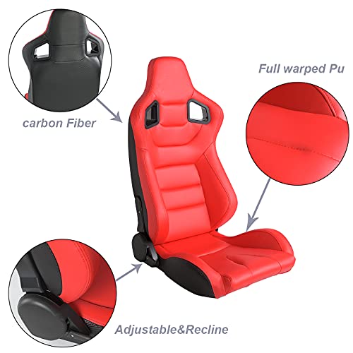 2PCS Racing Seats, Universal PVC Leather Bucket Seats Sport Pair Adjustable Seats with Sliders (Black & Beige/Tan Brown)