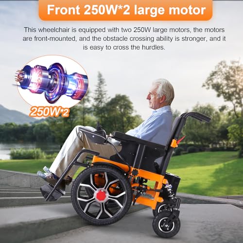 Foldable Electric Wheelchairs for Adults, All Terrain Heavy Duty Electric Wheelchair,Powerful Dual Motor Motorized Wheelchair for Seniors,Portable Folding Carry Wheelchair Supports up to 330 lbs
