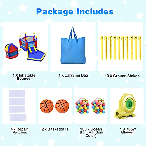 BOUNTECH Inflatable Bounce House, Bouncy House for Kids 5-12 Indoor Outdoor Family Fun w/Playhouse, Basketball Hoops, Ball Pit Pool, Portable Backyard Bouncer for Toddler Birthday Party Gifts