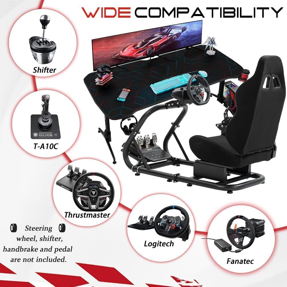 Marada Racing Simulator Cockpit with Comfort Seat Fit for Logitech/Thrustmaster/Fanatec G25 G27 G29 G920 G923 T300,Adjustable Sim Gaming Stand,No Wheel Pedal Shifter