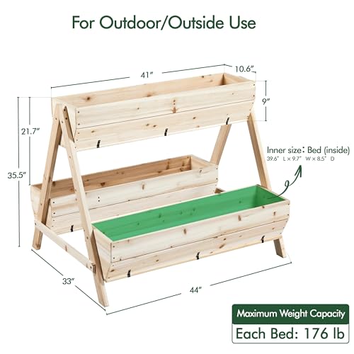 Yaheetech 44 x 36.5 x 35.5 Wooden Raised Garden Bed with Legs 3 Tiers Elevated Garden Bed Raised Planter Box Outdoor for Flowers Planter Gardening Bunk Bed for Vegetables, Herbs, 2pcs