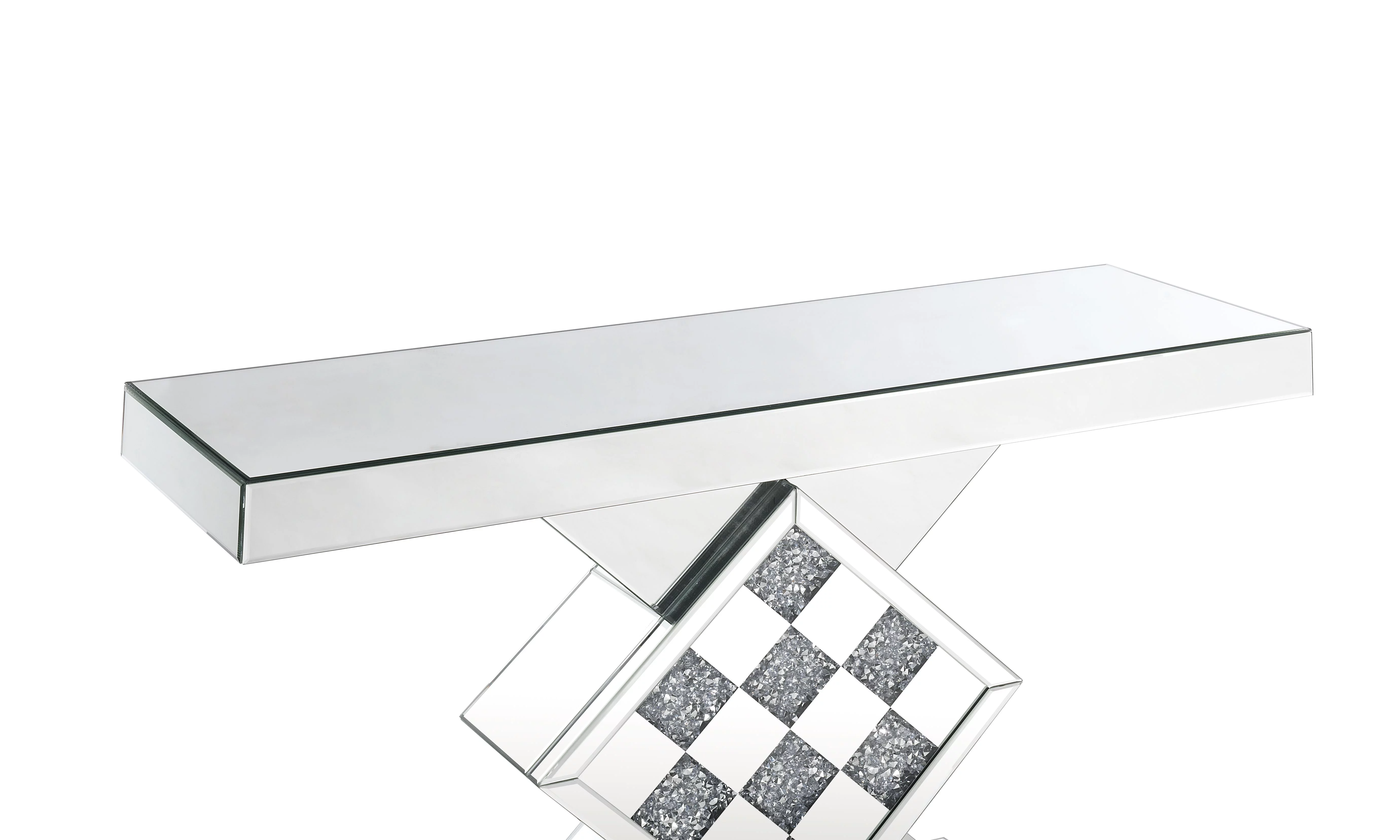 ACME Noralie Rectangular Console Table in Mirrored and Faux Diamonds