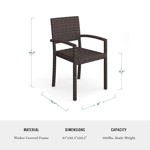 Martha Stewart Bedford Indoor-Outdoor Stackable Patio Armchairs with Rattan Wicker Finish in Brown, Set of 2