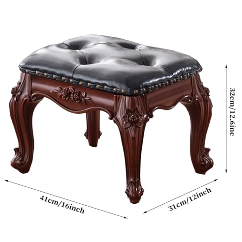 Small Foot Stool Leather n Foot Rest Wooden Footstool Upholstered Footrest for Couch Living Room, Entryway, Solid Wood Square Stool for Bedroom (Color : /Blue A)
