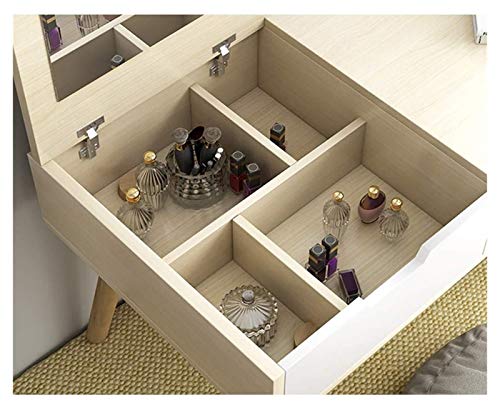 Luxurious Makeup Vanity Desk for Princess's Gift, 2-in-1 Vanity Table with Flip Top Mirror Makeup Dressing Table Mini Writing Desk with Drawers, Makeup Organizers(White Blue-a)