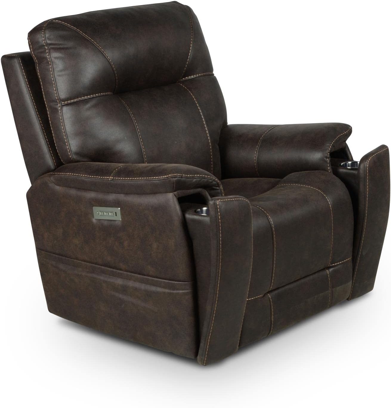 Steve Silver Lexington Triple Canyon Walnut Leatherette, Power Headrest, Footrest, Lumbar, Cupholders, Recliner Chair, 38 x 42 x 42, Saddle Brown