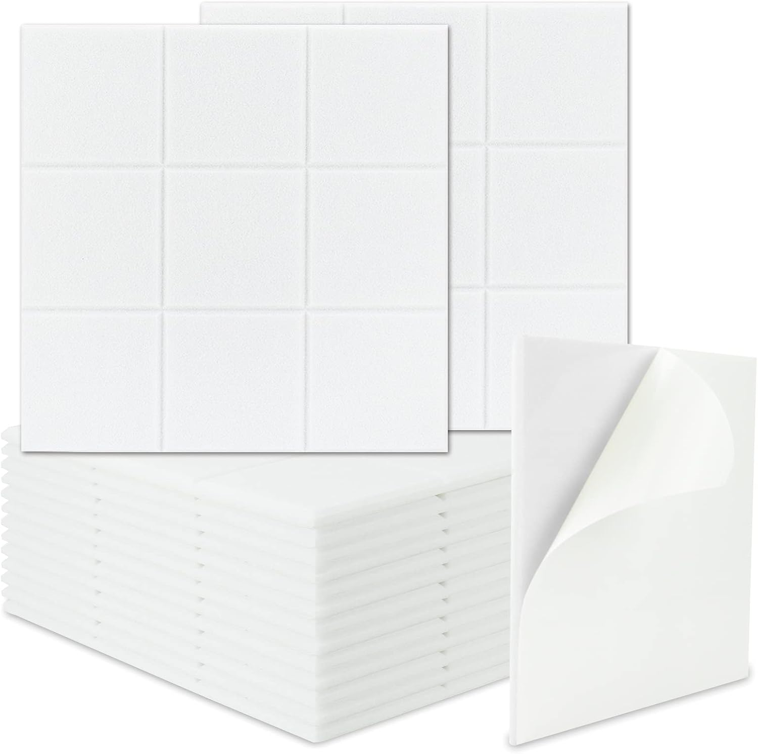 BXI Sound Absorber - 16 Pack Self-adhesive 12 X 12 X 0.4 Inches Acoustic Absorption Panels, Tackable Sound Absorbing Panels for Wall and Ceiling Acoustic Treatment (White) Pack of 2