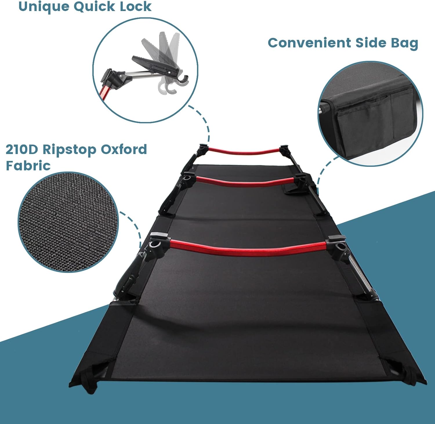 C·WILDYFIELD Camping Cot, Portable Folding Camping Cots Height Adjustable Tent Cot Heavy Duty Sleeping Cot Lightweight Ultralight Folding Bed for Adults Outdoor Overnighter Camping