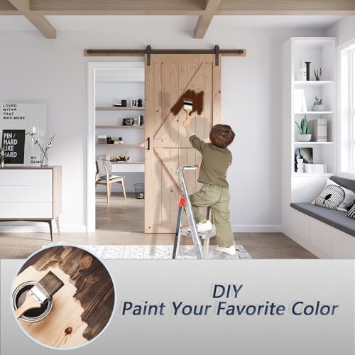 FREDBECK 48in x 80in Sliding Wood Barn Door with 8FT Barn Door Hardware Kit Included K Shape Solid Spruce Panel Sliding Door Double Surfaces Need to Assembly