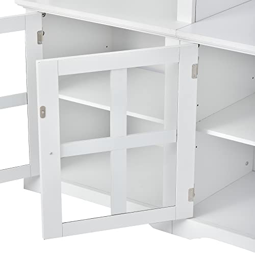 Entertainment Wall Unit with Large Storage Cabinets and Shelves Multifunctional TV Stand for TVs Up to 70" Modern 104" Wide Entertainment Center Wall Unit with Bridge, White