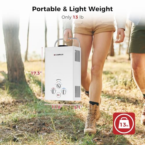 CAMPLUX 2.64 GPM Propane Portable Gas Water Heater, 68,000 BTU Outdoor Tankless Camping Water Heater with Digital Display, White