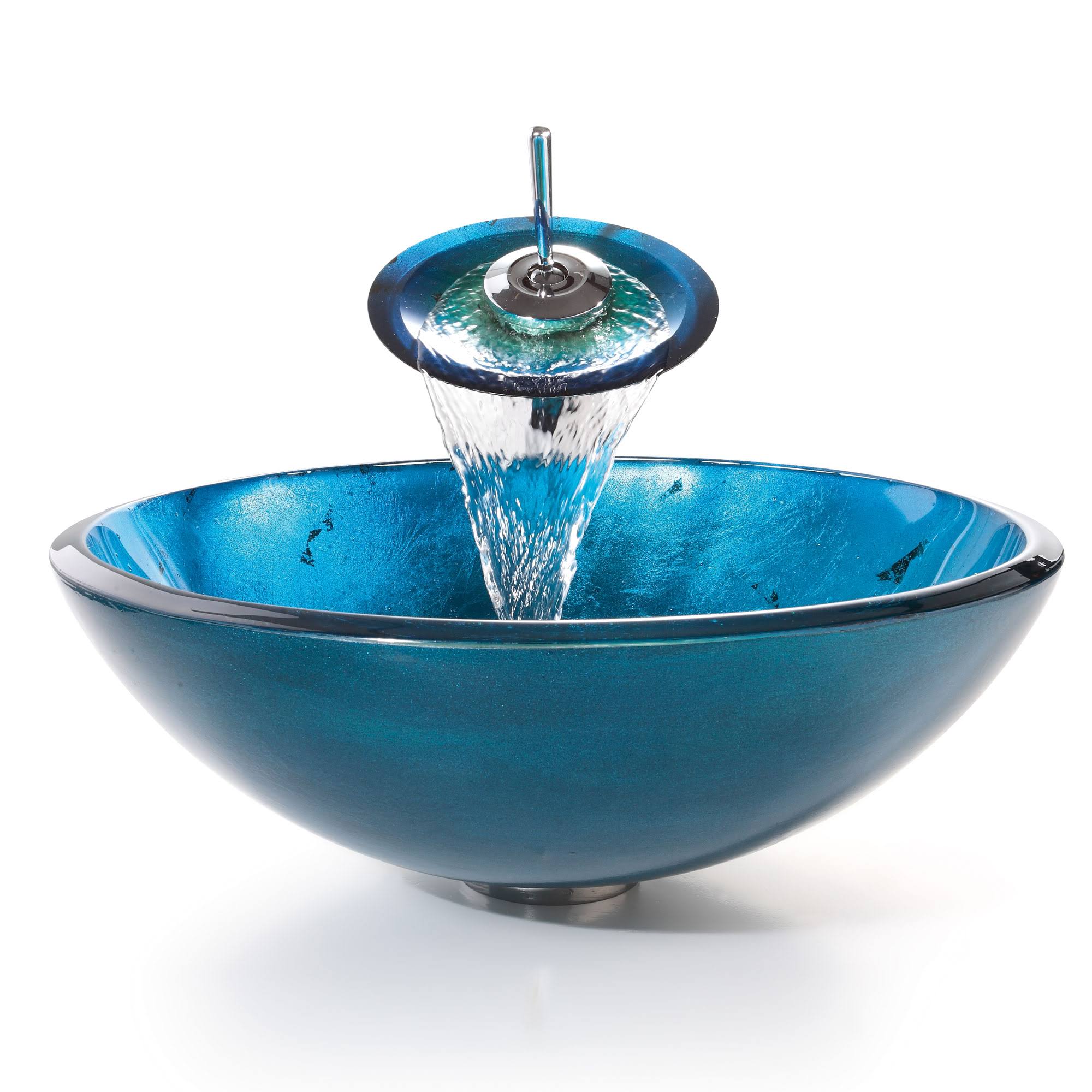 Kraus GV-204 Irruption Blue Glass Vessel Sink, Satin Nickel