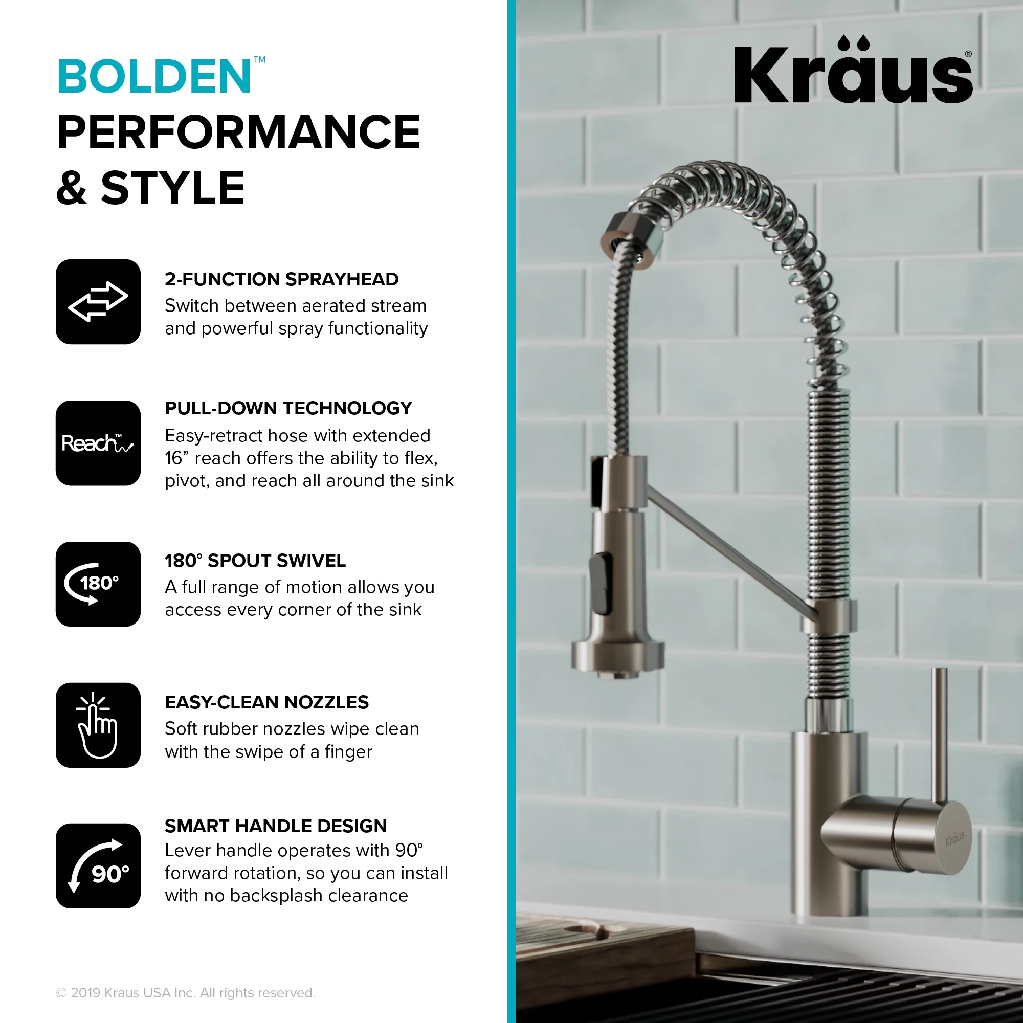 Kraus Bolden™ Single Handle 18-Inch Commercial Kitchen Faucet with Dual Function Pull-Down Sprayhead in Stainless Steel/Chrome Finish