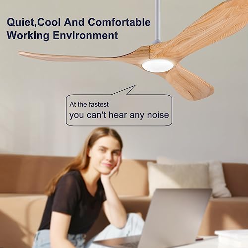BOOMJOY 52 Inch Wood Ceiling Fan with Lights Remote Control, 3 Color Temperatures and 6 Speed Reversible Blades, Indoor Outdoor Ceiling Fan for Bedroom Living Room Study Patios