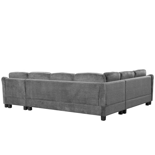 Oversized U-Shaped Sectional Sofa Couch Plush Corduroy Upholstered Modular Deep Seat Sofa&Couch Sectional W/Right Facing Chaise Lounge and 7 Toss Pillows for Home Apartment Living Room Furniture Sets